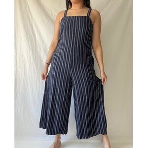 Uniqlo Linen Blend Striped Sleeveless Jumpsuit Size Small Navy White